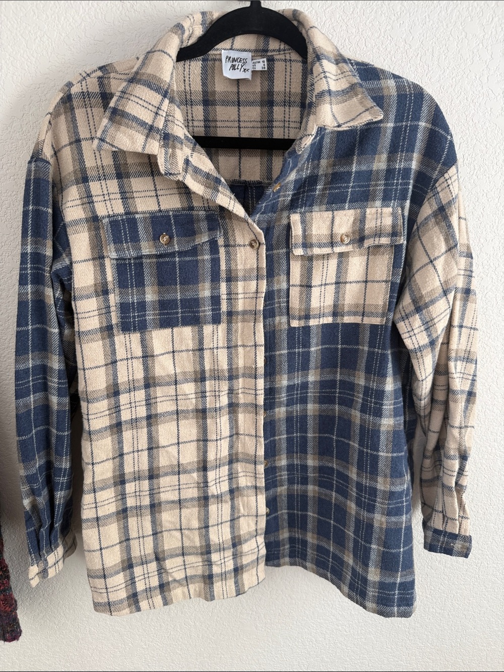 Princess Polly Blue & Cream Plaid Flannel - Size - US 6